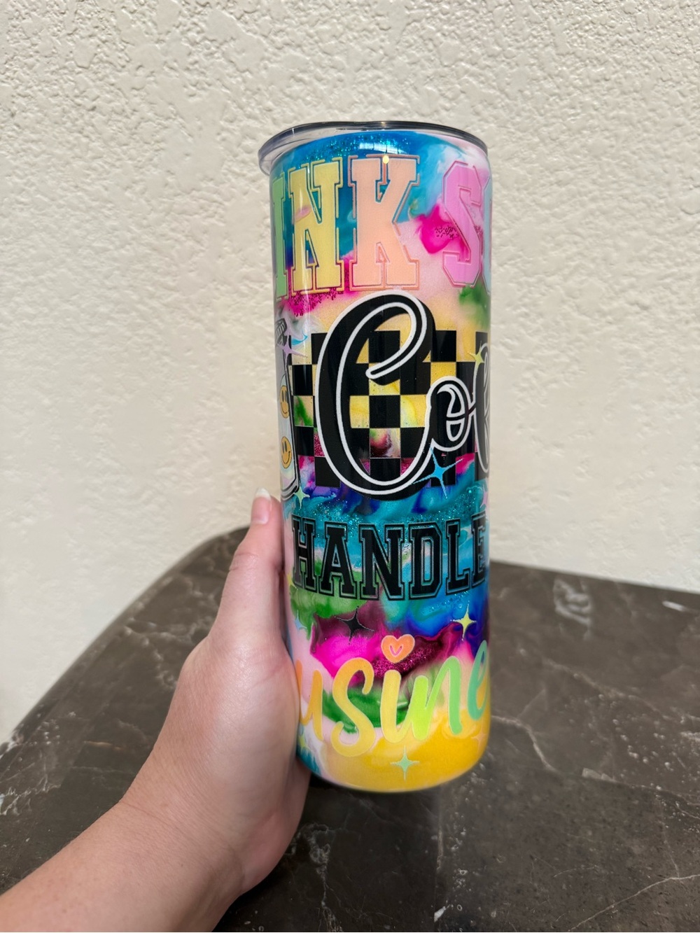 Watercolor Drink Coffee and Handle Business 20 oz Skinny Tumbler Cup
